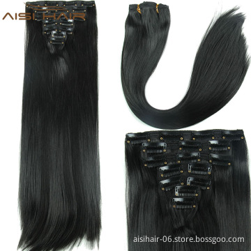 Best Selling Long Silky Straight Wave Hair Pieces Synthetic 16 Clips in Hair Extensions for Women